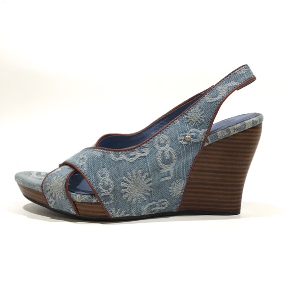 UGG HAZEL DENIM WEDEGE SLINGBACK SANDALS -BLUE -WOMEN’S US 8.5 -NEW - Picture 3 of 9